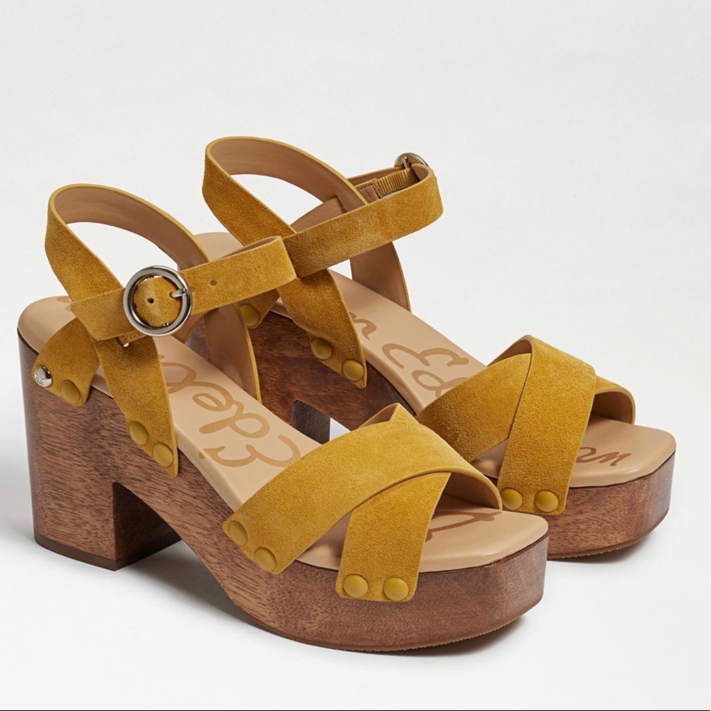 SAM EDELMAN JOSEFINE PLATFORM HEELED SANDAL 7.5 Mustard